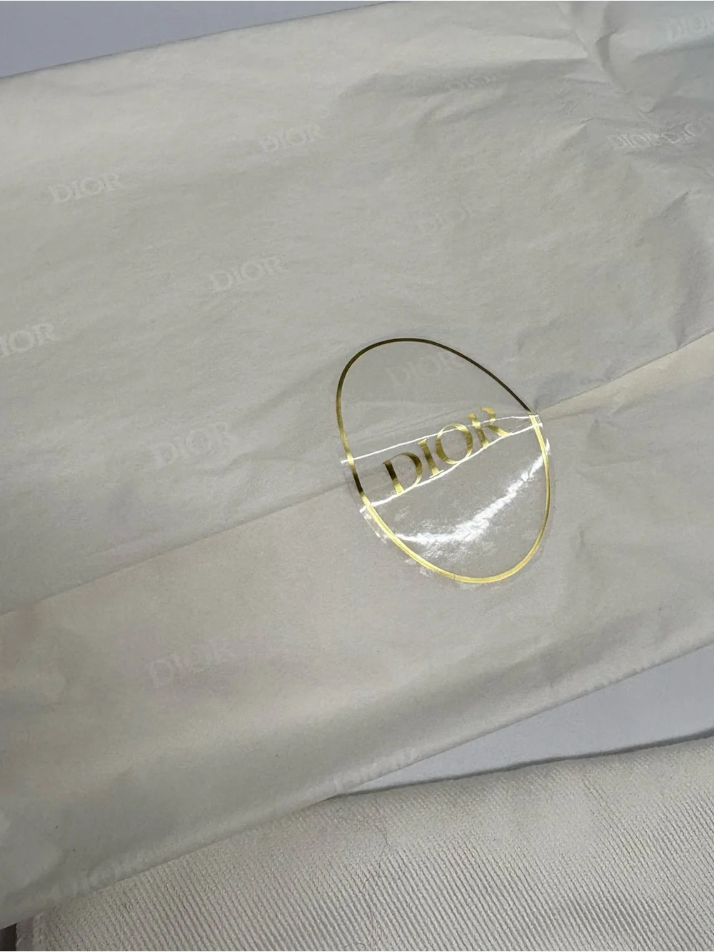 Dior White Satin Logo Dust Bag with Gold Print and Ribbon